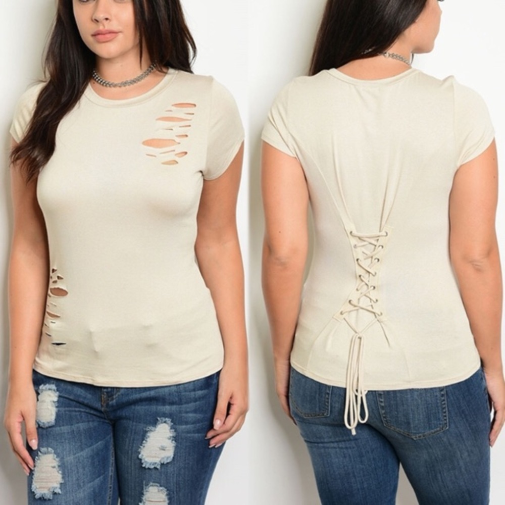 NWT Plus Size Distressed Corset Top